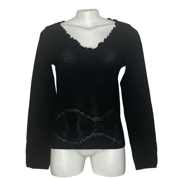 Le Donne Di Mariella Aburani Y2K Italian Designer Wool Mesh Lettuce Edge Sweater - Picture 16 of 16